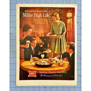 1966 Miller High Life Beer MCM Coffee Table Fireplace Holiday Vintage Print Ad